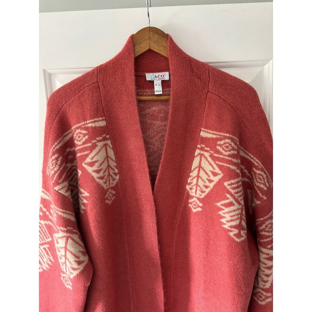 Denim & Co Southwestern Cardigan Women XL Burnt Orange Knit Boho Sweater Fall